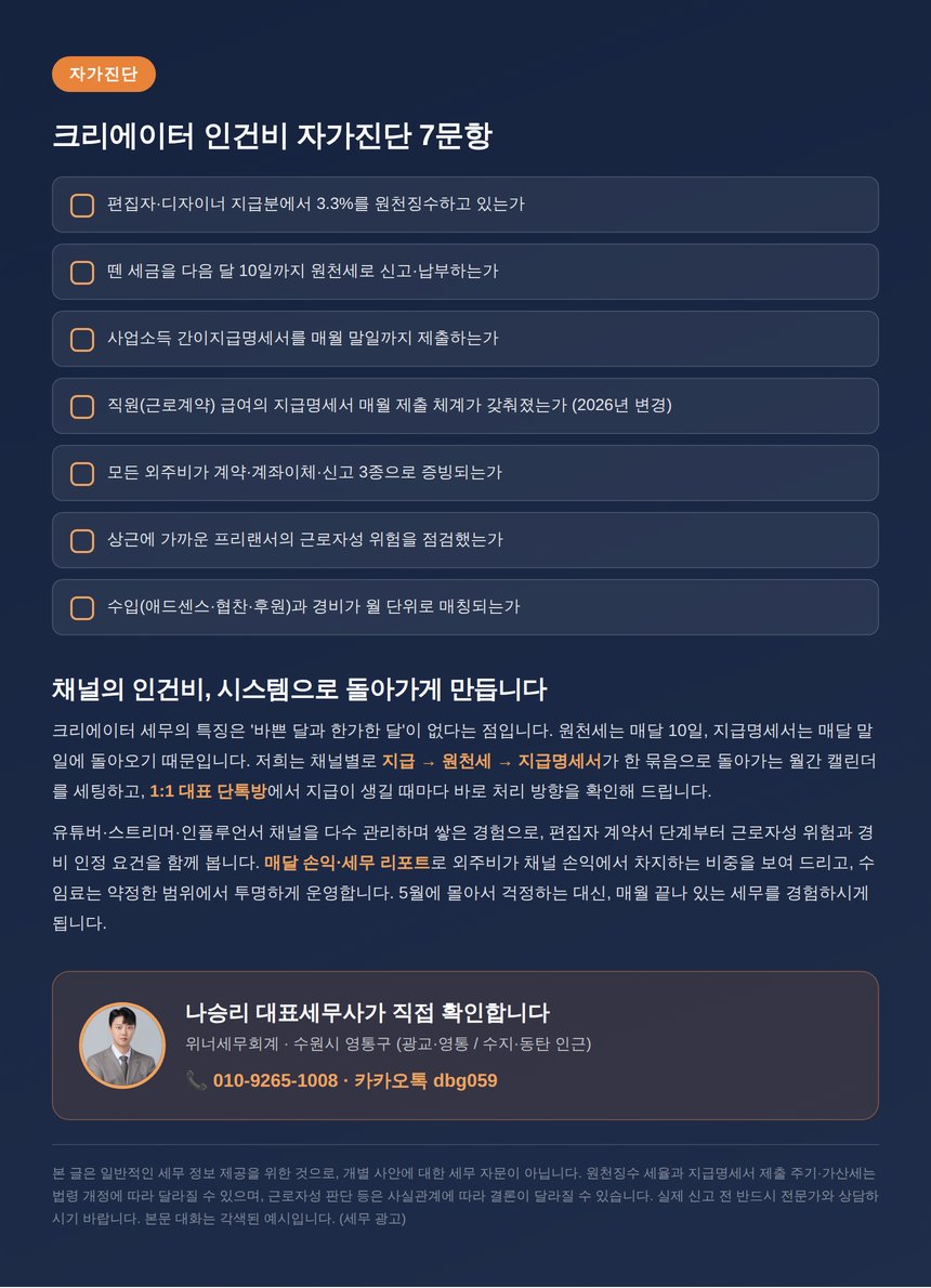 크리에이터 인건비 자가진단 체크리스트와 상담 안내