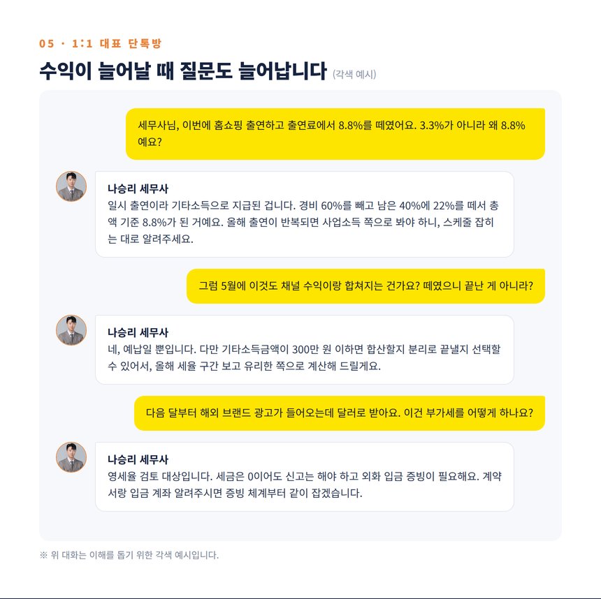 인플루언서 세무사 상담 단톡방 대화 각색 예시