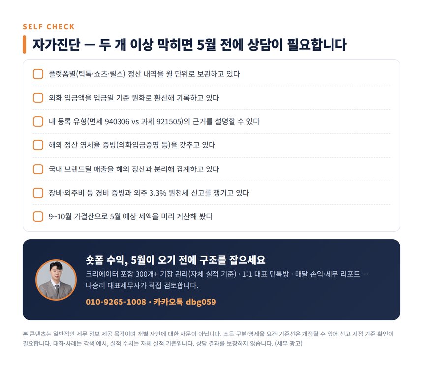 숏폼 크리에이터 세무사 자가진단 체크리스트