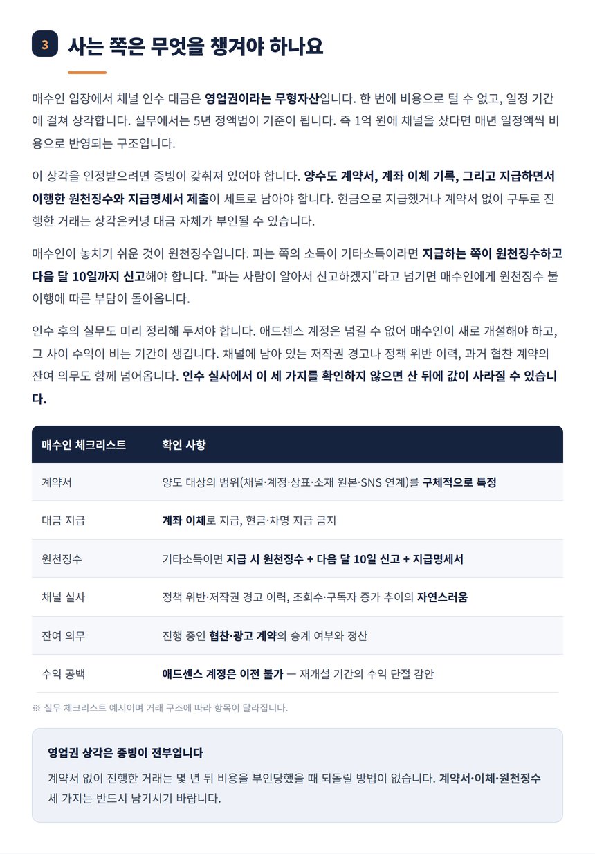 채널을 인수하는 매수인의 영업권 상각과 실사 체크리스트
