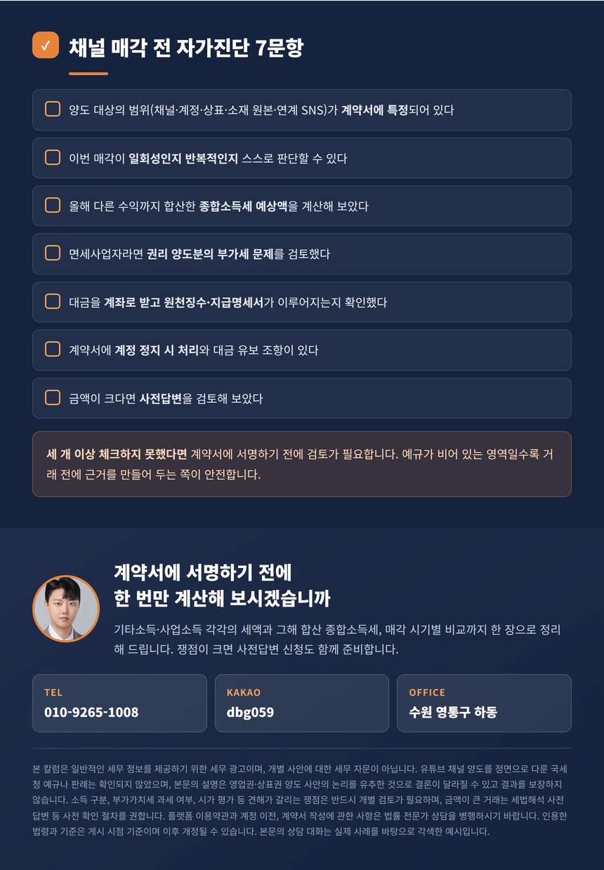 채널 매각 전 자가진단 7문항과 상담 안내