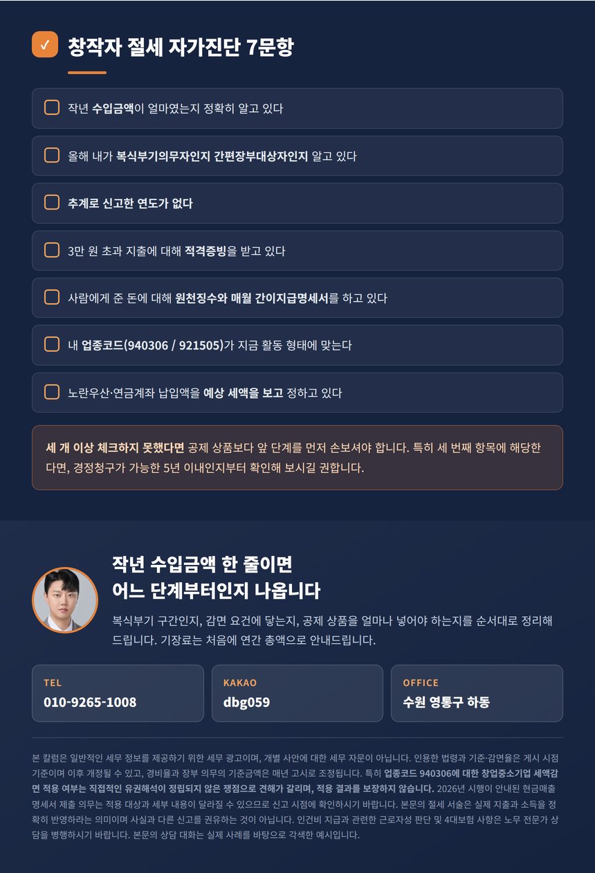 창작자 절세 자가진단 7문항과 상담 안내