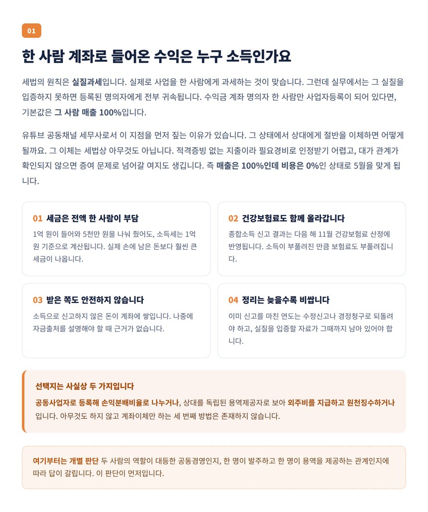 한 사람 계좌로 들어온 수익은 누구 소득인가요