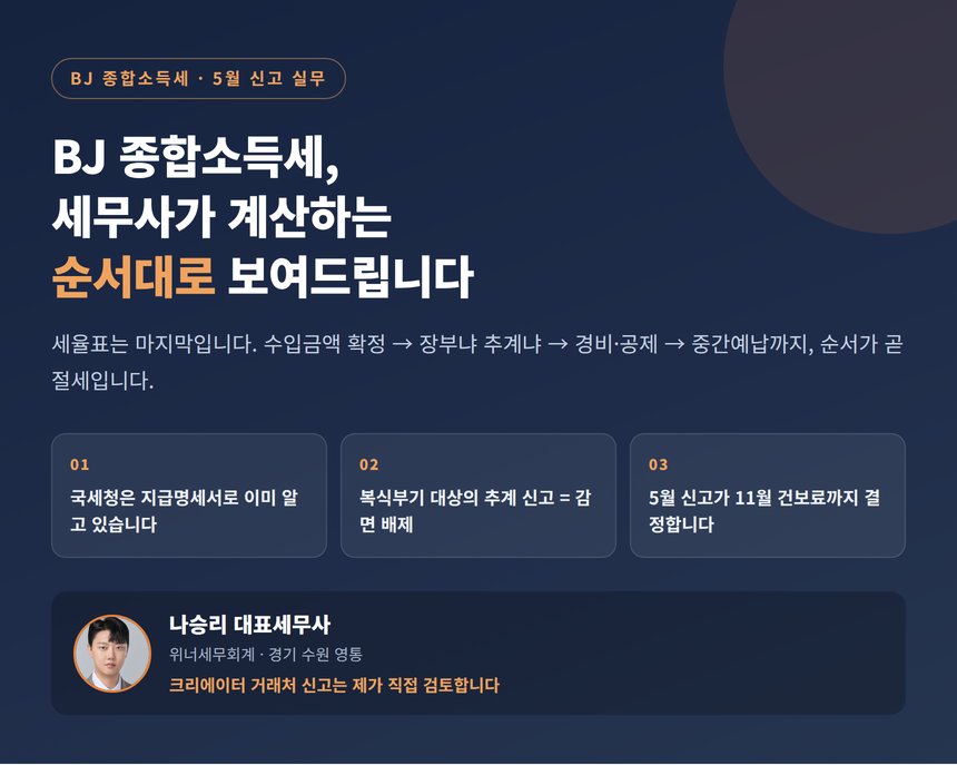 BJ 종합소득세, 5월에 세무사가 실제로 계산하는 순서대로 보여드립니다