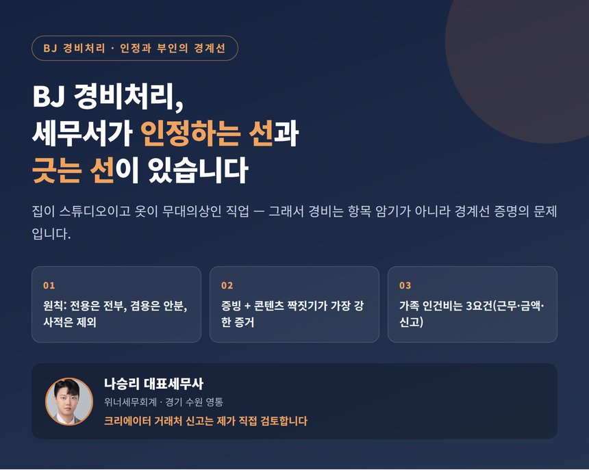 BJ 경비처리, 세무서가 인정하는 선과 긋는 선 — 경계선 7곳을 정리했습니다