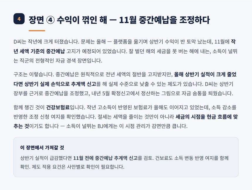 수익 꺾인 해의 중간예납 추계액 신고 조정 사례