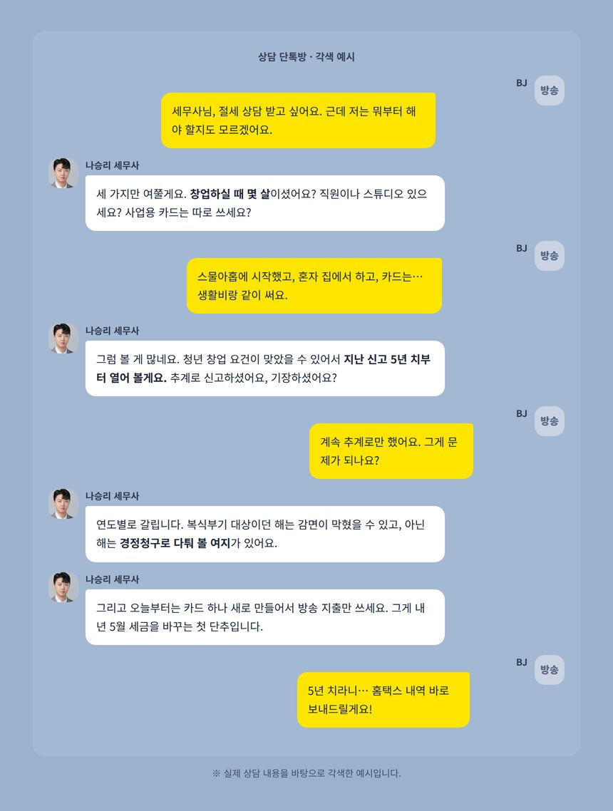 BJ 절세 상담 카카오톡 대화 각색 예시