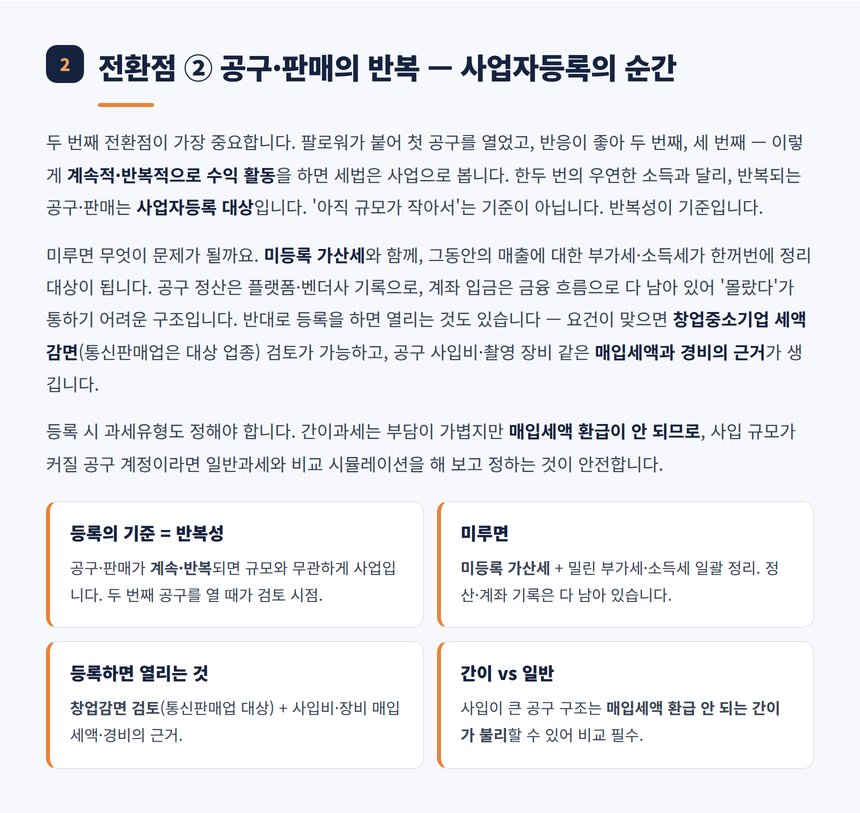 공구 반복과 사업자등록 창업감면 검토 시점