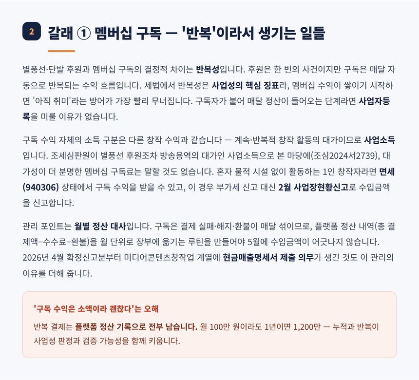 멤버십 구독의 반복성과 사업소득 판정