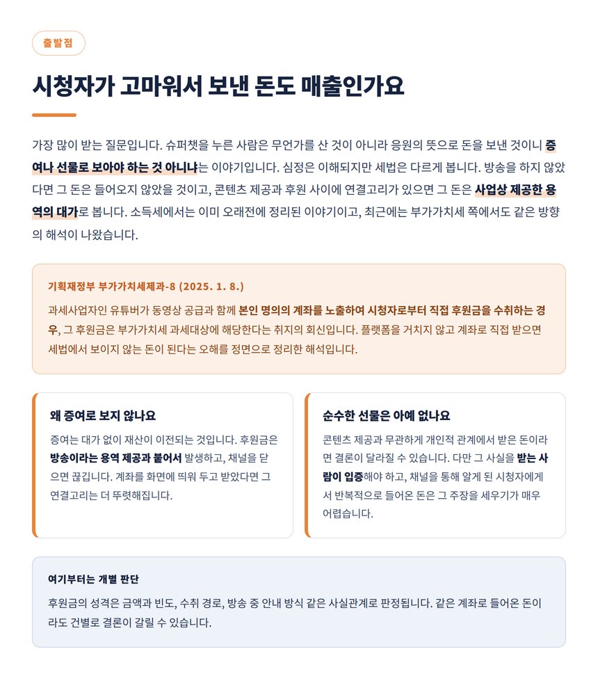 시청자 후원금이 증여가 아니라 용역의 대가로 보는 이유와 기획재정부 예규