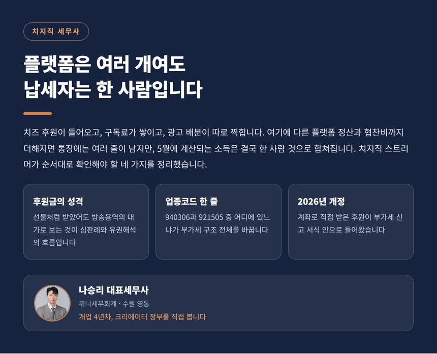 치지직 세무사, 플랫폼은 여러 개여도 납세자는 한 사람입니다
