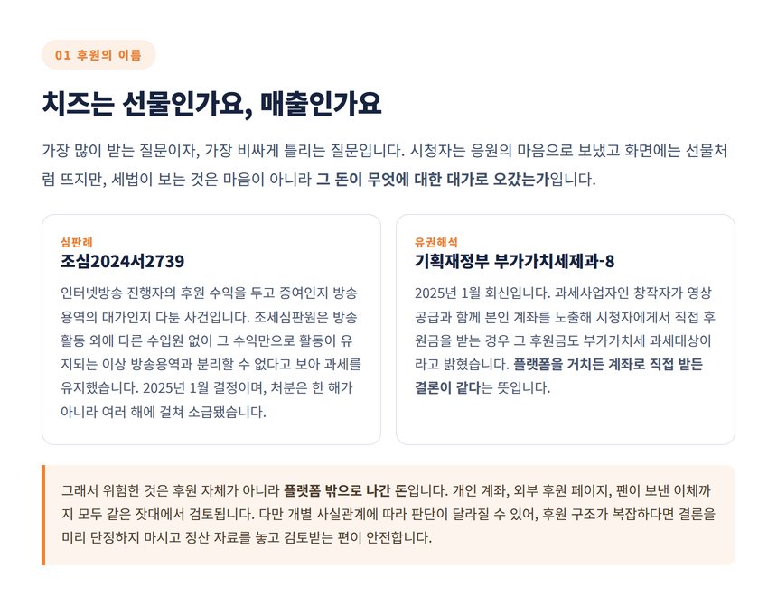 치즈 후원금이 방송용역의 대가로 과세되는 근거 심판례와 유권해석