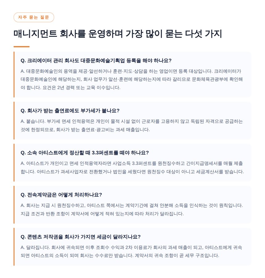 매니지먼트 세무 자주 묻는 질문 다섯 가지