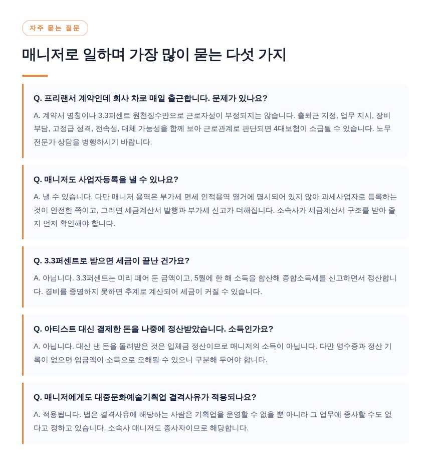 매니저업 자주 묻는 질문 다섯 가지
