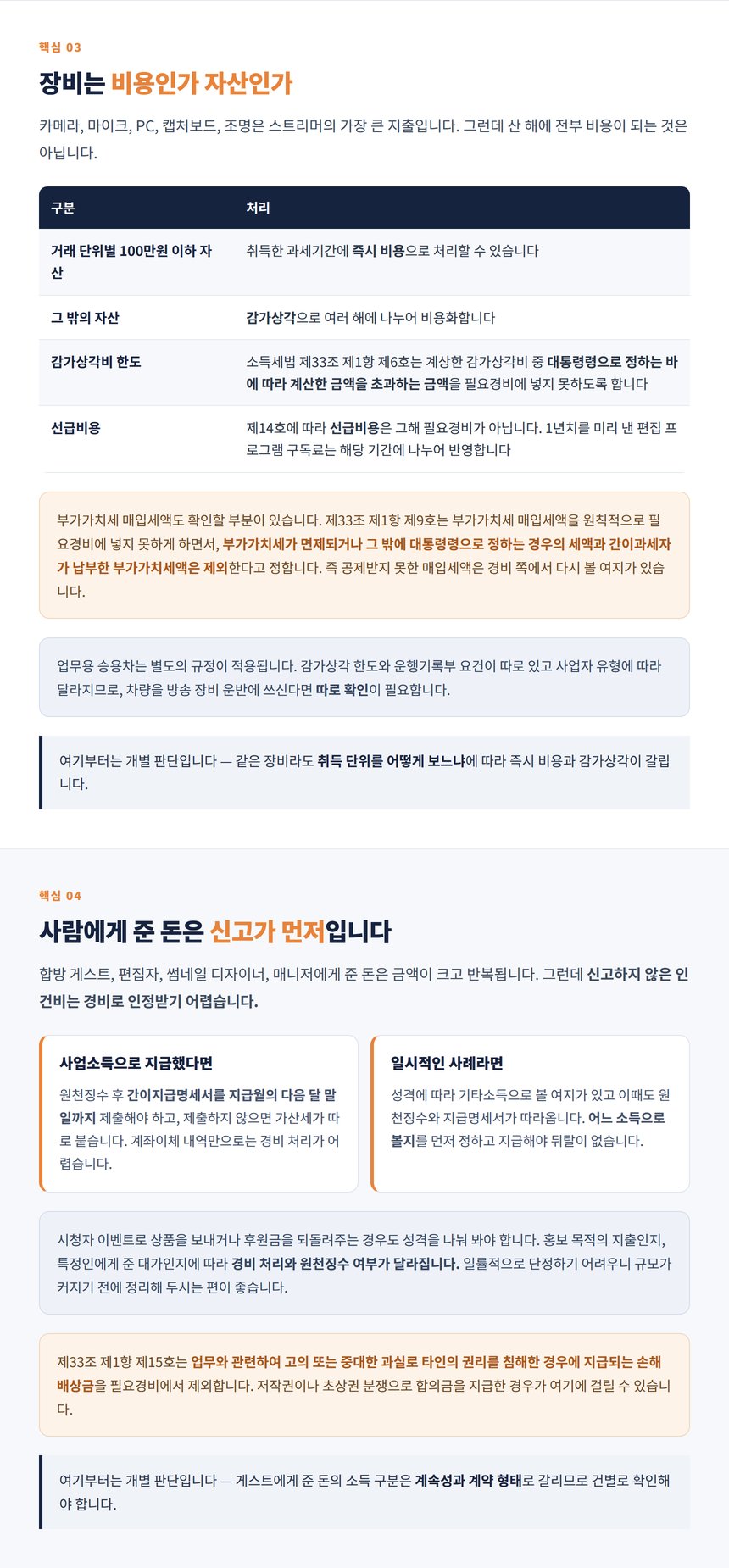 장비의 즉시 비용과 감가상각 그리고 선급비용